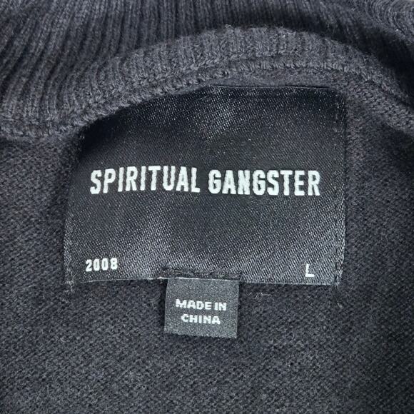 Spiritual Gangster Unisex Yin Yang Parker Sweater Cashmere Blend Vtg Black L NWT - Picture 7 of 13